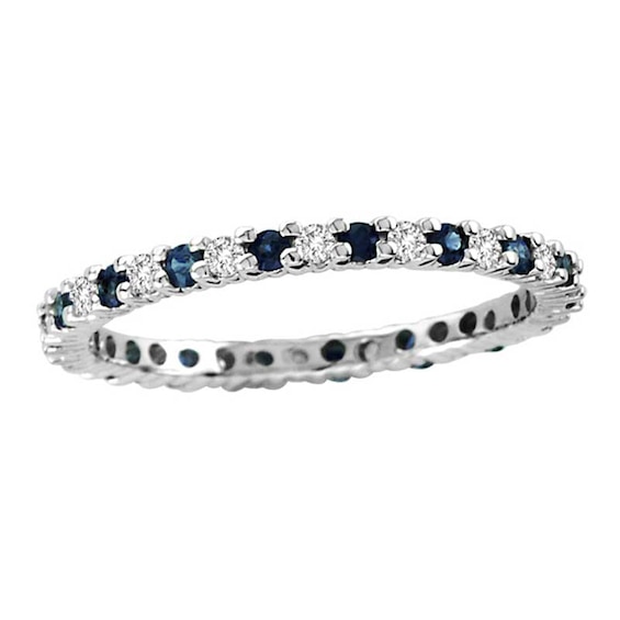 Blue Sapphire and 1/4 CT. T.w. Diamond Eternity Band in 14K White Gold