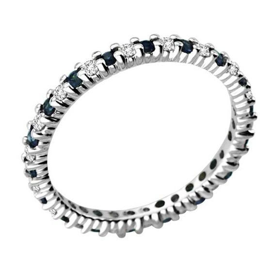 Blue Sapphire and 1/4 CT. T.w. Diamond Eternity Band in 14K White Gold