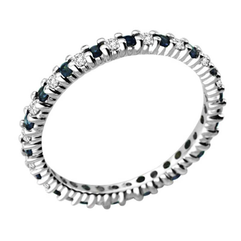 Blue Sapphire and 1/4 CT. T.W. Diamond Eternity Band in 14K White Gold