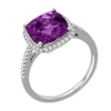 Thumbnail Image 1 of 9.0mm Cushion-Cut Amethyst and 1/4 CT. T.W. Diamond Ring in 14K White Gold