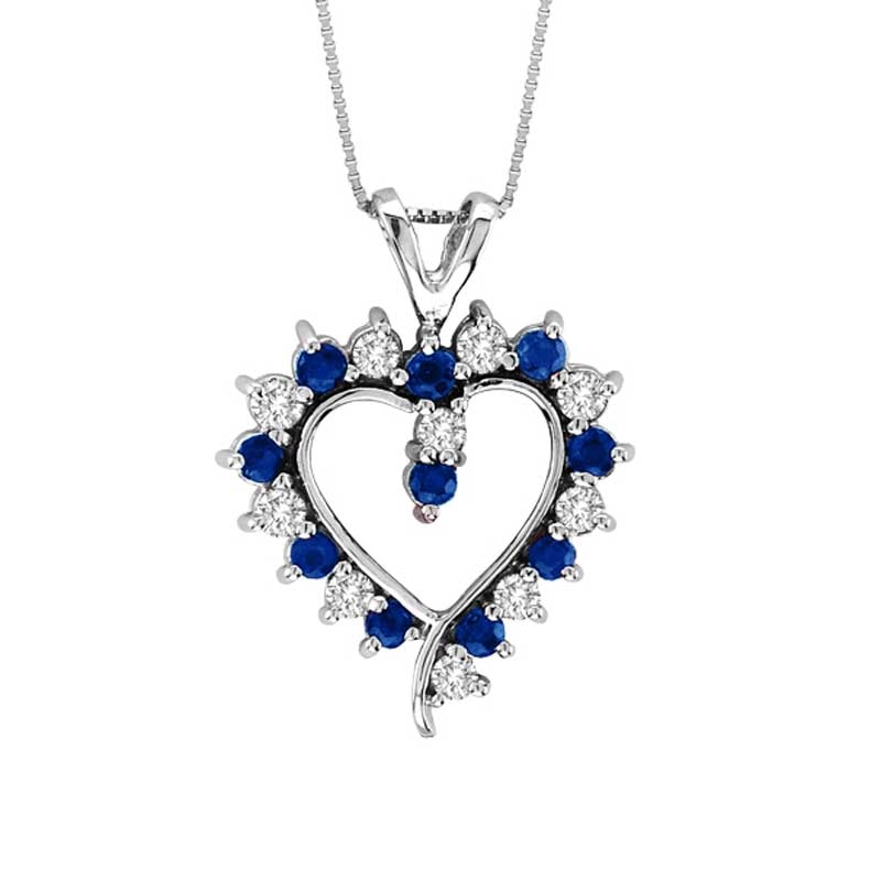 Blue Sapphire and 3/8 CT. T.W. Diamond Heart Pendant in 14K White Gold