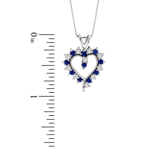 Blue Sapphire and 3/8 CT. T.w. Diamond Heart Pendant in 14K White Gold