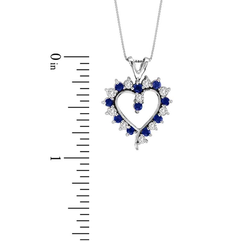 Blue Sapphire and 3/8 CT. T.W. Diamond Heart Pendant in 14K White Gold
