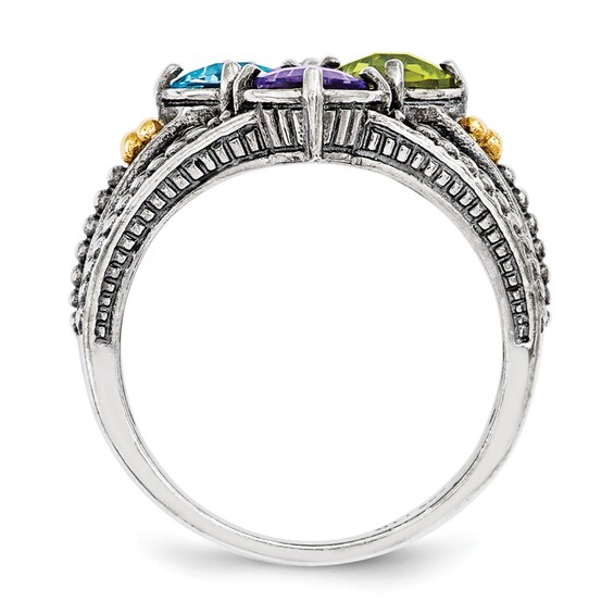Mother's Cushion-Cut Simulated Birthstone Ring in Sterling Silver and 14K Gold (3 Stones) Mother's Cushion-Cut Simulated Birthstone Ring in Sterling Silver and 14K Gold (3 Stones)