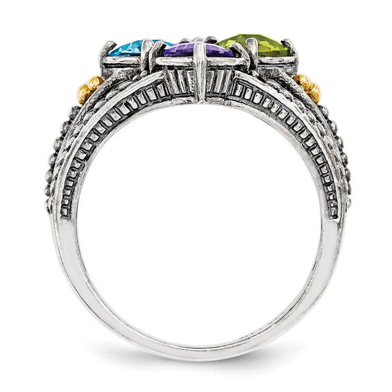 Mother's Cushion-Cut Simulated Birthstone Ring in Sterling Silver and 14K Gold (4 Stones) Mother's Cushion-Cut Simulated Birthstone Ring in Sterling Silver and 14K Gold (4 Stones)