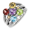 Thumbnail Image 0 of Mother's Cushion-Cut Simulated Birthstone Ring in Sterling Silver and 14K Gold (5 Stones)