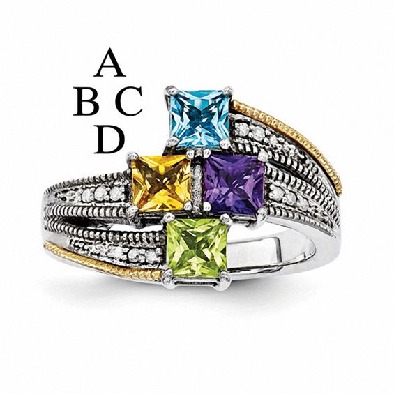 Mother's Princess-Cut Simulated Birthstone and Diamond ...