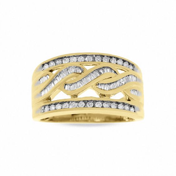 1/2 CT. T.w. Round and Baguette Diamond Swirl Band in 10K Gold