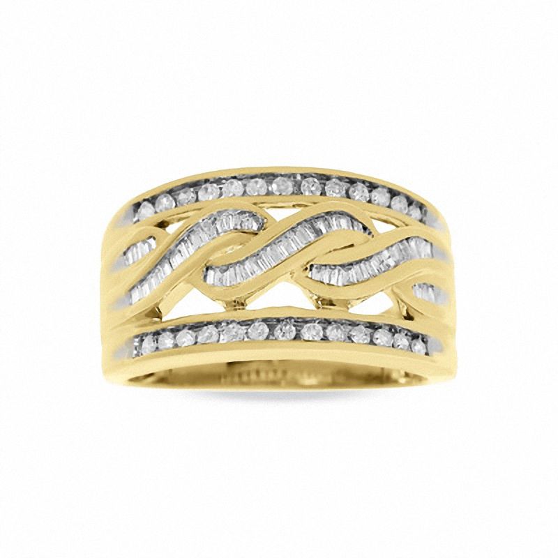 Main Image 1 of 1/2 CT. T.W. Round and Baguette Diamond Swirl Band in 10K Gold