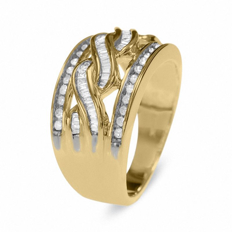 Main Image 2 of 1/2 CT. T.W. Round and Baguette Diamond Swirl Band in 10K Gold