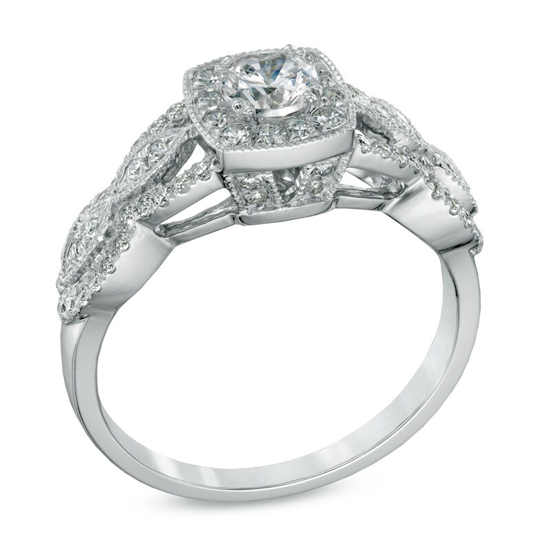 Celebration Ideal 3/4 CT. T.W. Diamond Twist Frame Engagement Ring in ...