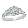 Thumbnail Image 1 of 1/2 CT. T.W. Diamond Double Frame Three Stone Ring in 10K White Gold