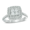 Thumbnail Image 1 of 1 CT. T.W. Princess-Cut Quad Diamond Double Frame Engagement Ring in 14K White Gold