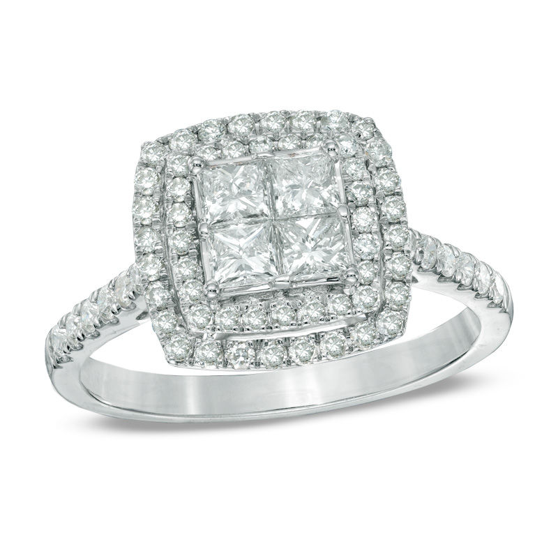 1 CT. T.W. Princess-Cut Quad Diamond Double Frame Engagement Ring in 14K White Gold