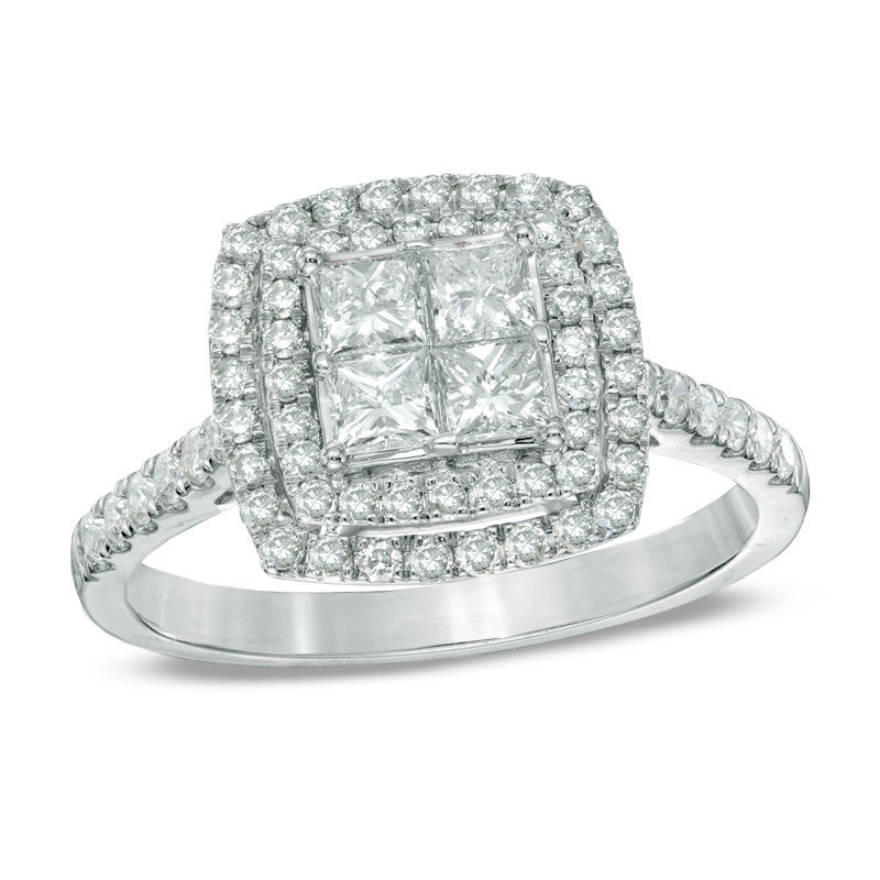 Main Image 1 of 1 CT. T.W. Princess-Cut Quad Diamond Double Frame Engagement Ring in 14K White Gold
