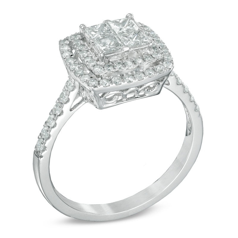 1 CT. T.W. Princess-Cut Quad Diamond Double Frame Engagement Ring in 14K White Gold