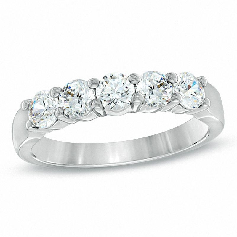 Celebration Ideal 1 CT. T.W. Diamond Five Stone Band in 14K White Gold (I/I1)