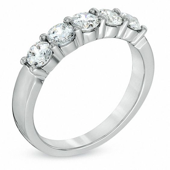 Celebration Ideal 1 CT. T.w. Certified Diamond Five Stone Band in 14K White Gold (I/I1)