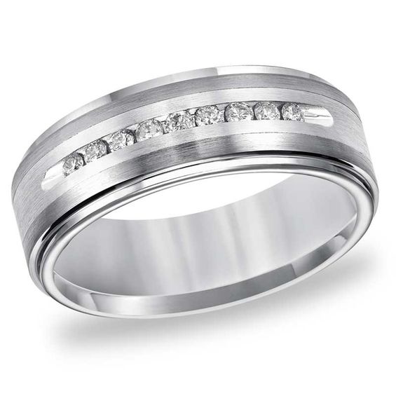 Triton Men's 1/4 CT. T.W. Diamond Comfort Fit Tungsten and Sterling ...