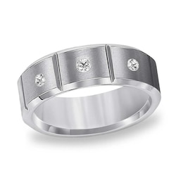 Triton 1/10 CT. T.W. Diamond Comfort Fit Three Stone Tungsten Wedding Band