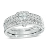 Thumbnail Image 1 of 1/2 CT. T.W. Princess-Cut Quad Diamond Frame Bridal Set in 14K White Gold