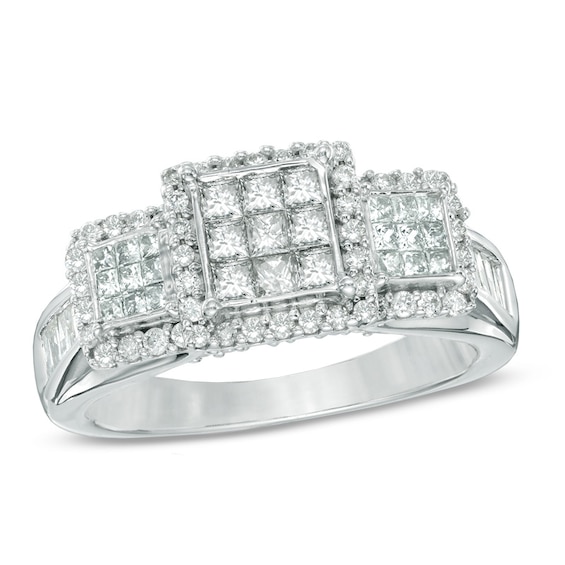 1 CT. T.w. Princess-Cut Composite Diamond Three Stone Engagement Ring in 10K White Gold