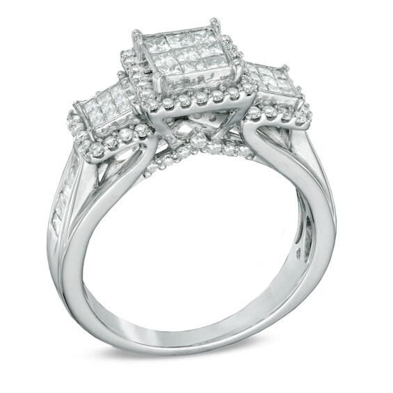 1 CT. T.w. Princess-Cut Composite Diamond Three Stone Engagement Ring in 10K White Gold