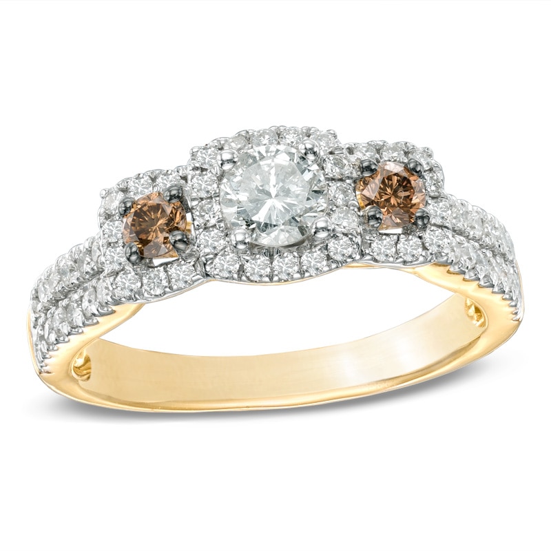 1 CT. T.W. Champagne and White Diamond Three Stone Ring in 14K Gold