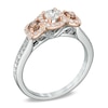 Thumbnail Image 1 of 3/4 CT. T.W. Champagne and White Diamond Three Stone Ring in 14K Two-Tone Gold