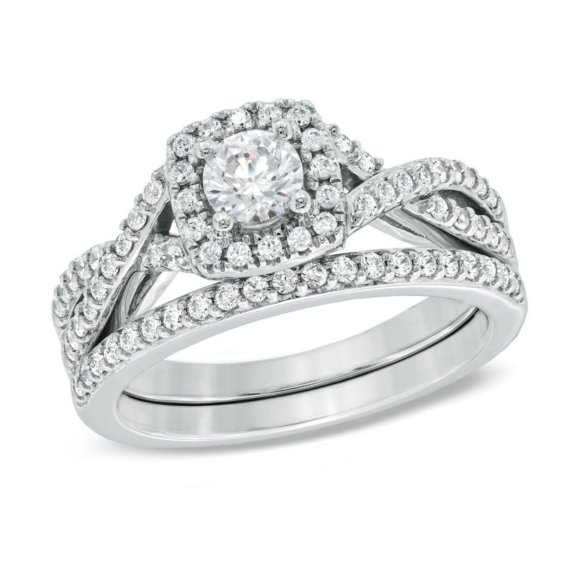 Main Image 1 of Celebration Ideal 1 CT. T.W. Certified Diamond Frame Bridal Set in 14K White Gold (I/I1)
