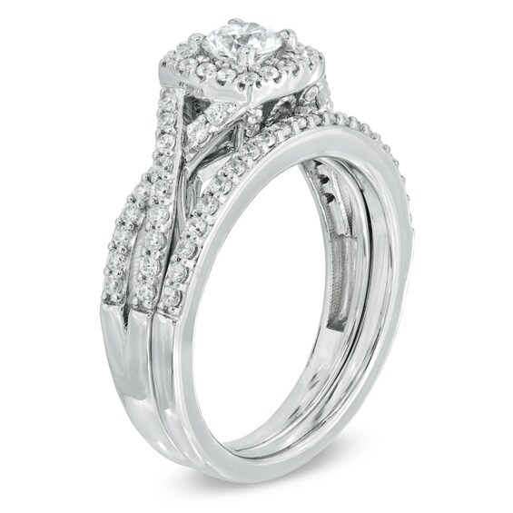 Celebration Ideal 1 CT. T.w. Certified Diamond Frame Bridal Set in 14K White Gold (I/I1)