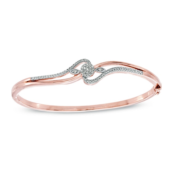 1/4 CT. T.w. Diamond Cluster Bangle in Sterling Silver and 14K Rose Gold Plate