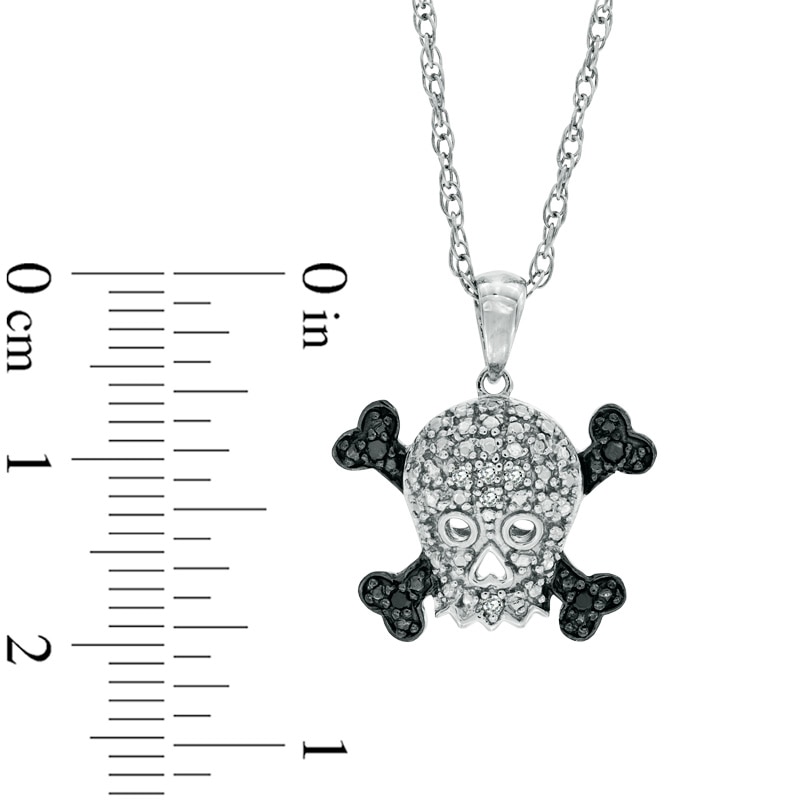Main Image 2 of Enhanced Black and White Diamond Accent Skull with Crossbones Pendant in Sterling Silver