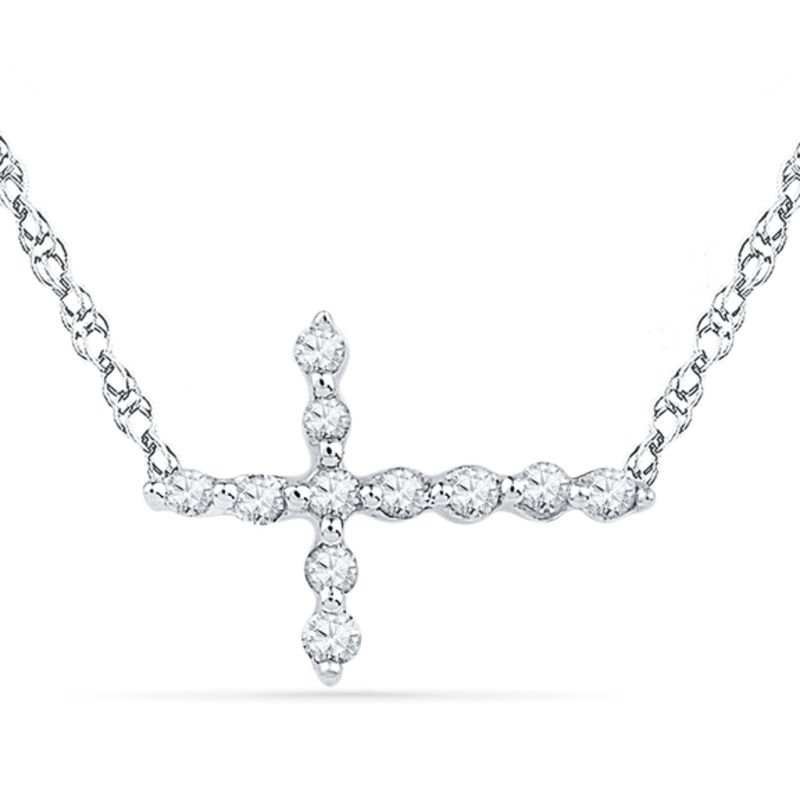 Diamond Accent Sideways Cross Necklace in 10K White Gold Zales