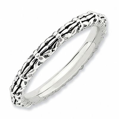 Sterling Silver Stackable Expressions Gold-plated Carved Band Size 8