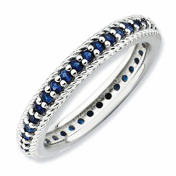 Stackable Expressionsâ¢ Eternity Style Lab-Created Blue Sapphire Ring in Sterling Silver