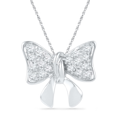 1/15 CT. T.W. Diamond Bow Pendant in 10K White Gold