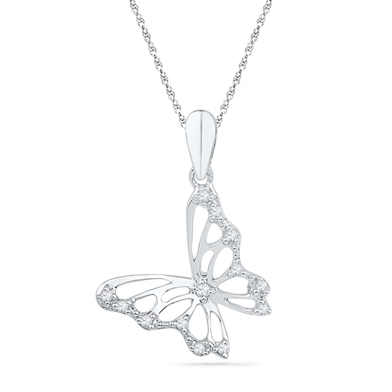 Diamond Accent Tilted Butterfly Pendant in 10K White Gold