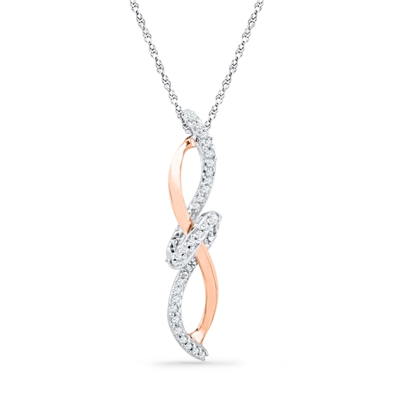 1/15 CT. T.w. Diamond Infinity with Knot Pendant in Sterling Silver and 10K Rose Gold