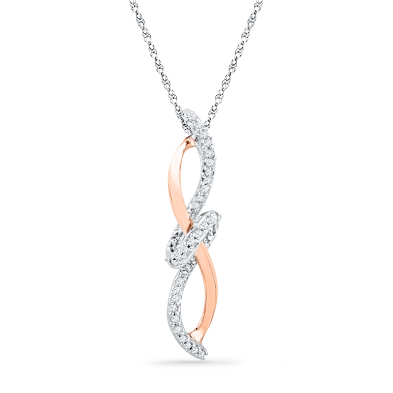 Main Image 1 of 1/15 CT. T.W. Diamond Infinity with Knot Pendant in Sterling Silver and 10K Rose Gold