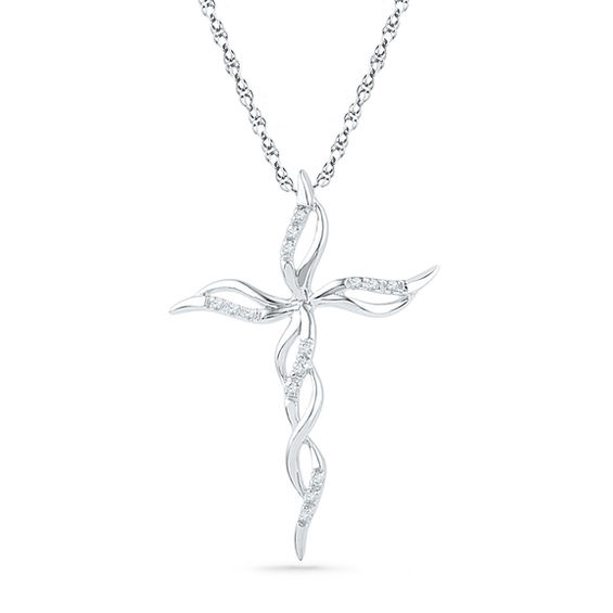 1/20 CT. T.w. Diamond Cascading Cross Pendant in 10K White Gold