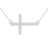 Thumbnail Image 1 of 1/6 CT. T.W. Diamond Sideways Cross Necklace in Sterling Silver