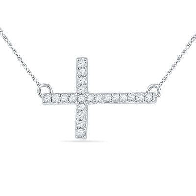日本未入荷 666999 - The stars & extra large cross necklace 1/6 CT. T.W. Diamond Sideways Cross Necklace in Sterling