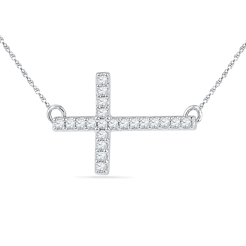 1/6 CT. T.W. Diamond Sideways Cross Necklace in Sterling Silver
