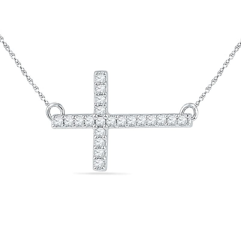 Main Image 1 of 1/6 CT. T.W. Diamond Sideways Cross Necklace in Sterling Silver