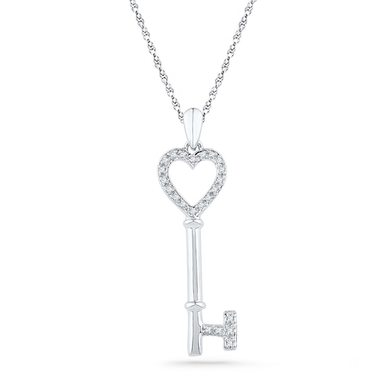 1/8 CT. T.w. Diamond Heart Key Pendant in Sterling Silver