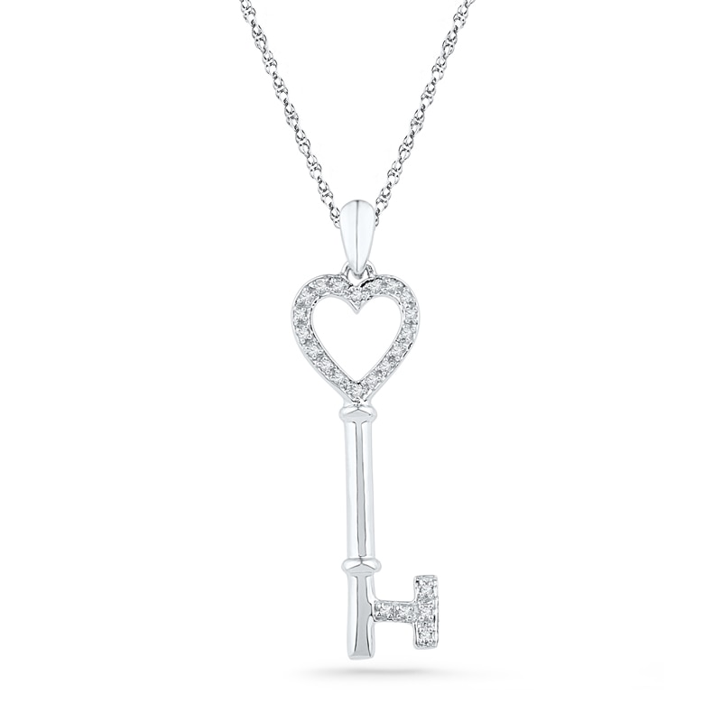 1/8 CT. T.W. Diamond Heart Key Pendant in Sterling Silver