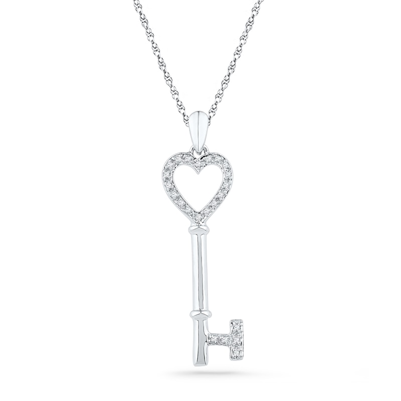 Zales 1/6 Ct. T.W. Diamond Heart-Top Key Pendant in 10K Rose Gold