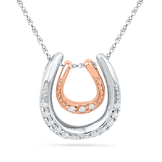 Diamond Accent Double Horseshoe Pendant in Sterling Silver and 10K Rose Gold