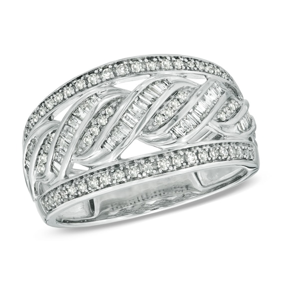 1/2 CT. T.w. Diamond Center Waves Ring in 10K White Gold